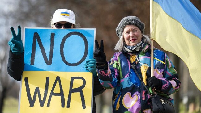 CANBERRA, AUSTRALIA, NewsWire Photos. JUNE 24, 2023: Protestors from the Friends of Ukraine group outside the Russian Embassy in Canberra. Picture: NCA NewsWire / Martin Ollman