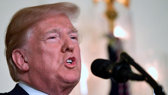 US President Donald Trump speaks in the Diplomatic Reception Room of the White House in Washington on April 13. Picture: AP /Susan Walsh