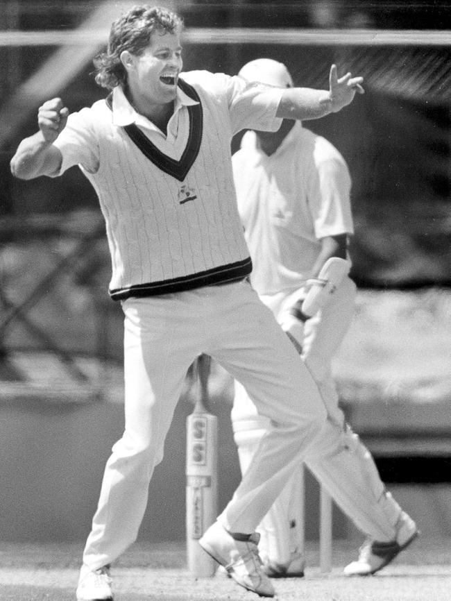 Terry Alderman is jubilant after dismissing Graham Gooch at the MCG in 1990.