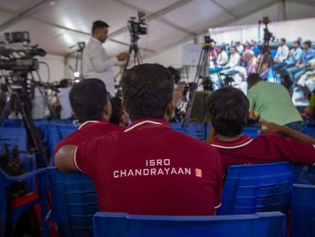 Scientists from the Indian Space Research Organisation (ISRO) watch the successful landing. Picture: Getty Images