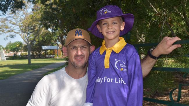 Darren Crilly and Noah Crilly-Toth at the 2021 Ipswich Relay for Life. Picture: Jessica Baker / The Queensland Times
