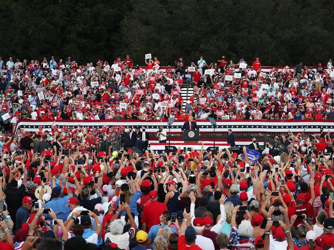 Crowds at The Villages Polo Club in Flordia for Mr Trump’s rally. Picture: AFP