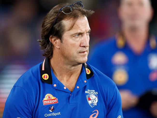 MELBOURNE, AUSTRALIA - APRIL 29: Luke Beveridge, Senior Coach of the Bulldogs looks on during the 2023 AFL Round 07 match between the Western Bulldogs and the Hawthorn Hawks at Marvel Stadium on April 29, 2023 in Melbourne, Australia. (Photo by Michael Willson/AFL Photos via Getty Images)