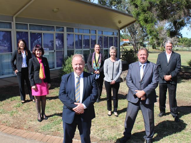 The newly elected South Burnett Regional Council Kirstie Schumacher, Kathy Duff, Danita Potter, Roz Frohloff, Mayor Brett Otto, Scott Henschen and Deputy Mayor Gavin Jones. Photo: Laura Blackmore