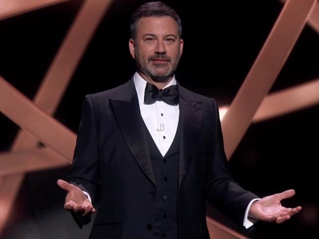 Emmys host Jimmy Kimmel during his opening monologue, performed to an empty audience at the Staples Center. Picture: Foxtel