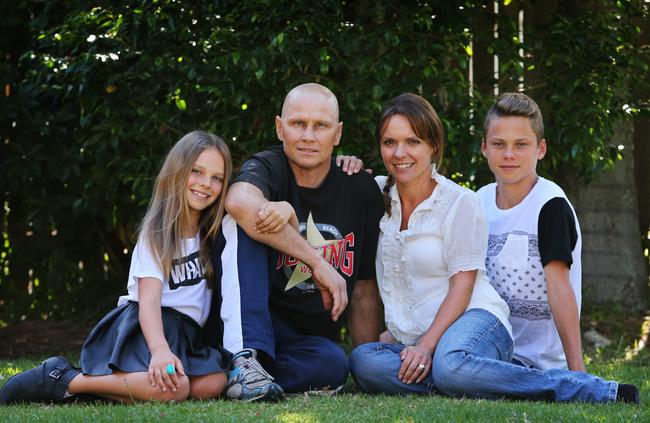 Waters with his wife Michelle and their children Shontae, then 9, and Nate, then 13, at their home in Wamberal on the Central Coast in 2014. Picture: Liam Driver