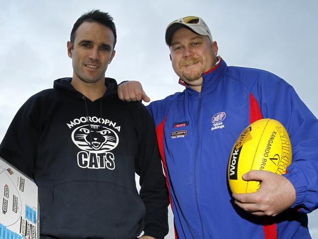 Steve Daniel (right) when he coached Tatura in the Goulburn Valley League in 2012.