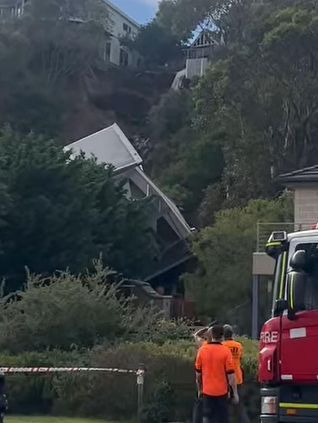 Emergency services rushed to the scene of the landslide. Picture: Facebook/McCrae Village Community Group.