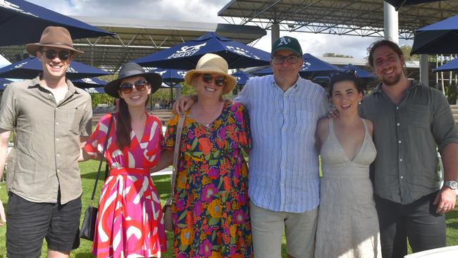 James Nightingale, Lisa Ball, Michelle Nightingale, Michael Nightingale, Liam Devonshire and Elyce Silcox at the Sunshine Coast Races on April 7, 2024.