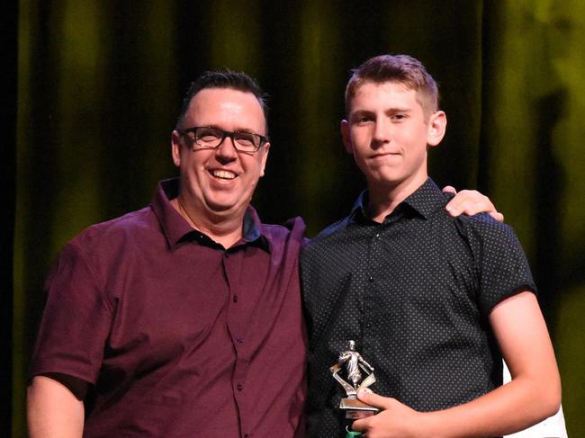 Shane Anderson (Coach) &amp; Sam Anderson – U13 BandF at the Wanderers presentation night, 2021. Picture: Contributed