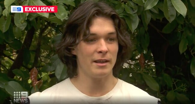 School leaver Jude Lane says he was lucky to escape unharmed after a dangerous schoolies stunt. Picture: Nine News