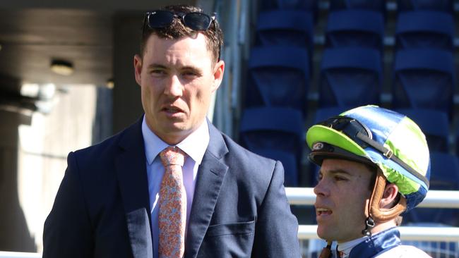 Nathan Doyle prepares Victorem’s half-sister Simindi who contests Race 3 at Tamworth on Thursday. Photo: Grant Guy