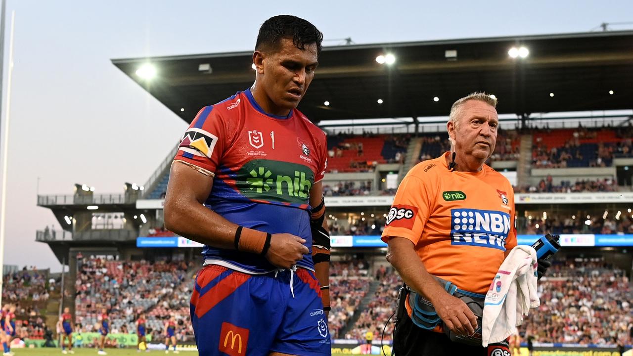 NRL 2023 RD03 NEWCASTLE KNIGHTS V DOLPHINS - DANIEL SAIFITI INJURY Picture NRL Photos