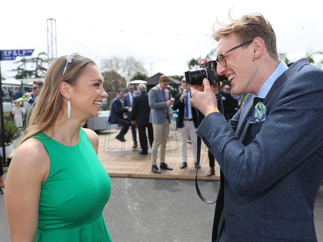 Swimmer Mack Horton tries at hand at photography, getting a happy snap of girlfriend Ella Walter. Picture: Alex Coppel.