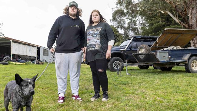 Victim Brock Momcelivic and his girlfriend, Jedha Kinder, with dog Pablo. Picture: Wayne Taylor