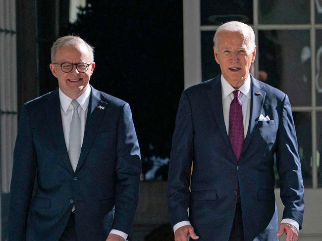 WASHINGTON, UNITED STATES - NCA NewsWire Photos - 25 OCTOBER, 2023:  US President Joe Biden (R) and Australia's Prime Minister Anthony Albanese walk along the colonnade of the White House in Washington, DC on October 25, 2023. Picture: NCA NewsWire / POOL / Evan Vucci / AFP