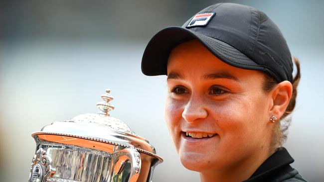 Ash Barty celebrates victory at the French Open. Picture: Getty Images