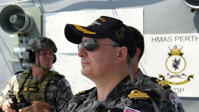 Commander Tony Nagle on the weapons deck of the HMAS Perth during Operation Kakadu. Picture: (A)manda Parkinson