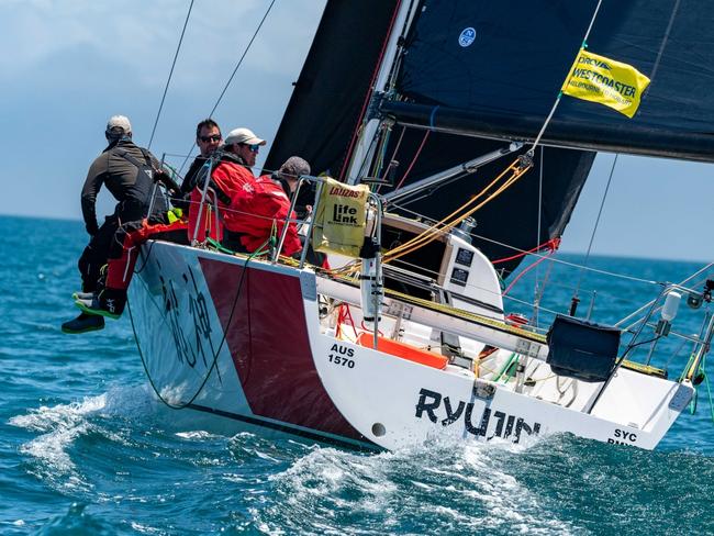 Ryujin racing for Westcoaster victory are the first monohull through the heads. Picture Michael Currie