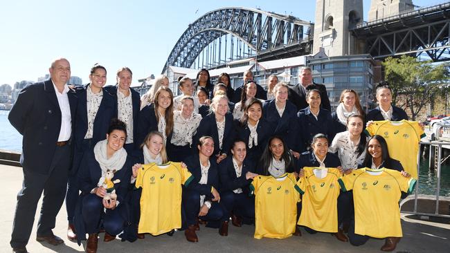 The Wallaroos pose for a photo in Sydney before leaving for the Women’s Rugby World Cup in Dublin.