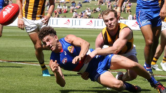 Tom Liberatore worked hard for his 18 disposals. Picture: Michael Klein