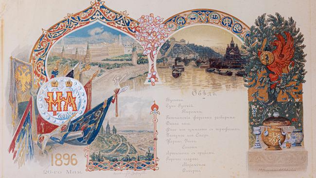 A Russian coronation menu from 1896. The last tsars turned their coronations into a week’s worth of glutinous banqueting. Picture: Gary Ramage