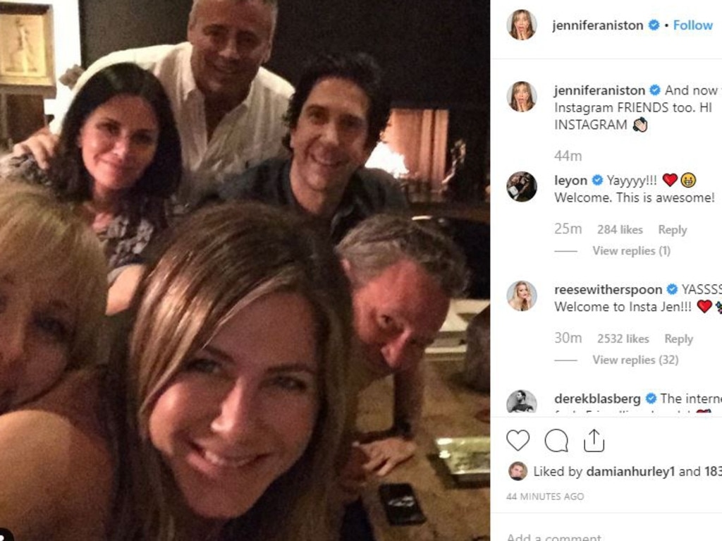 Jennifer Aniston first sparked talks of a TV reunion with this Instagram photo. Picture: Instagram