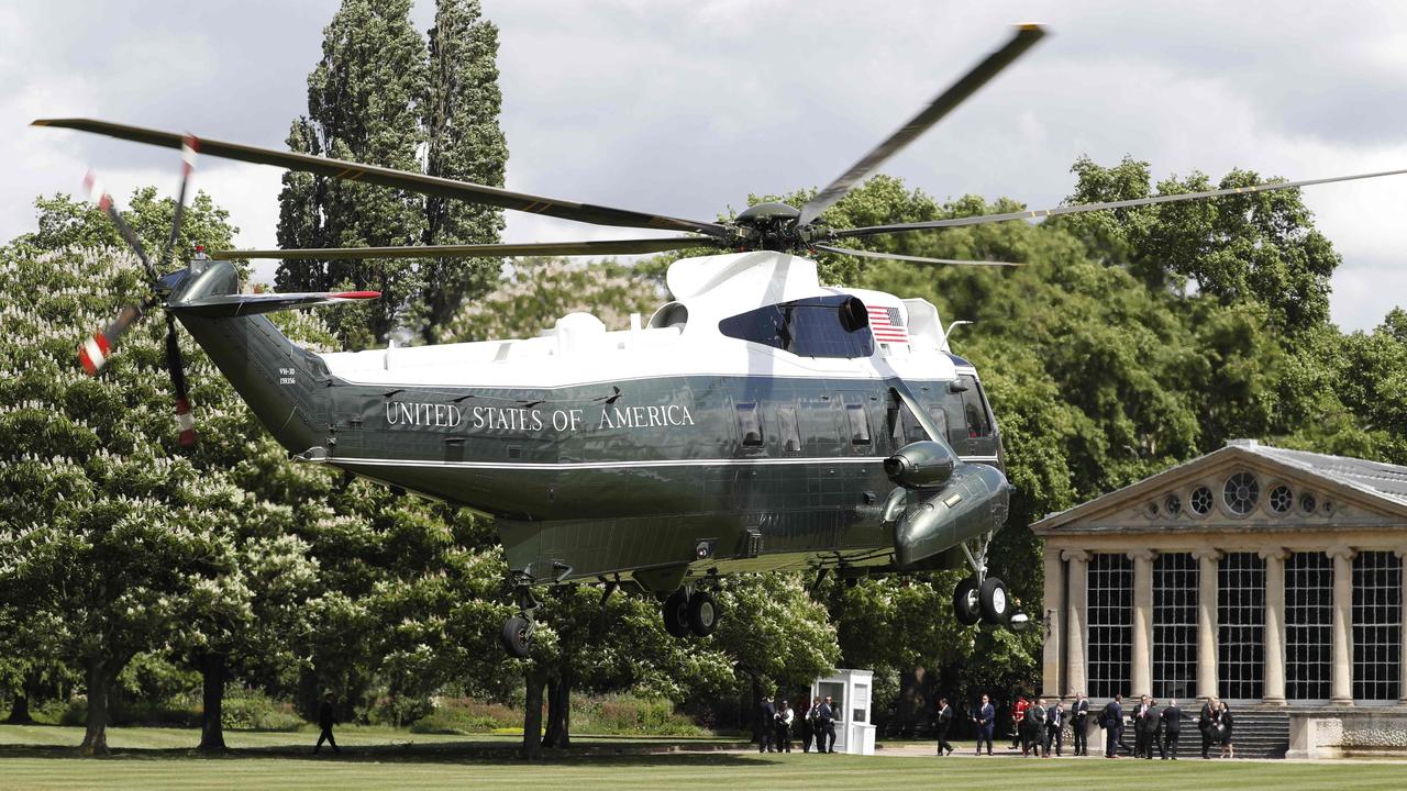 The Marine One helicopter reportedly ruined the palace lawns. Picture: Adrian Dennis/AFP