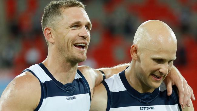 Joel Selwood paid the ultimate tribute to retiring teammate Gary Ablett. Picture: AFL Photos/Getty Images