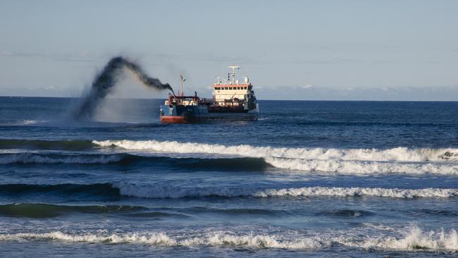 Sand being pumped at Surfers Paradise on the weekend. Picture: Glenn Campbell