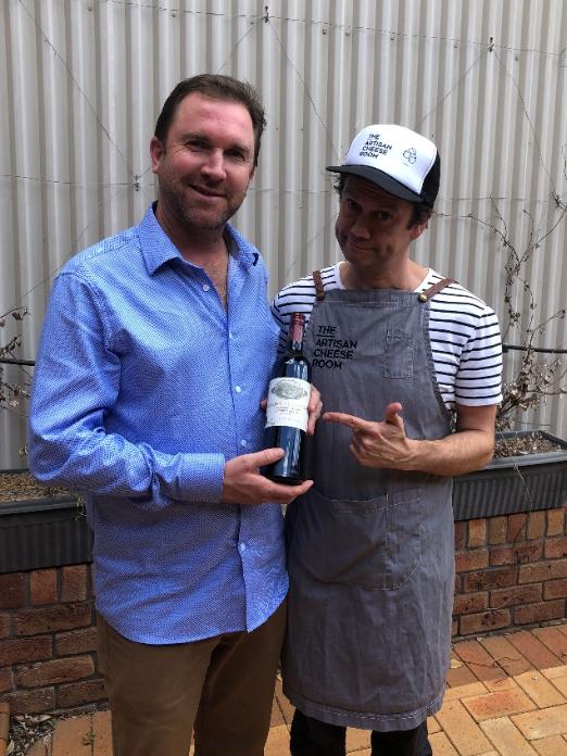 Mount Pleasant Chief Winemaker Adrian Sparks (left) with the 2019 NSW Wine of the Year Mountain D shiraz.