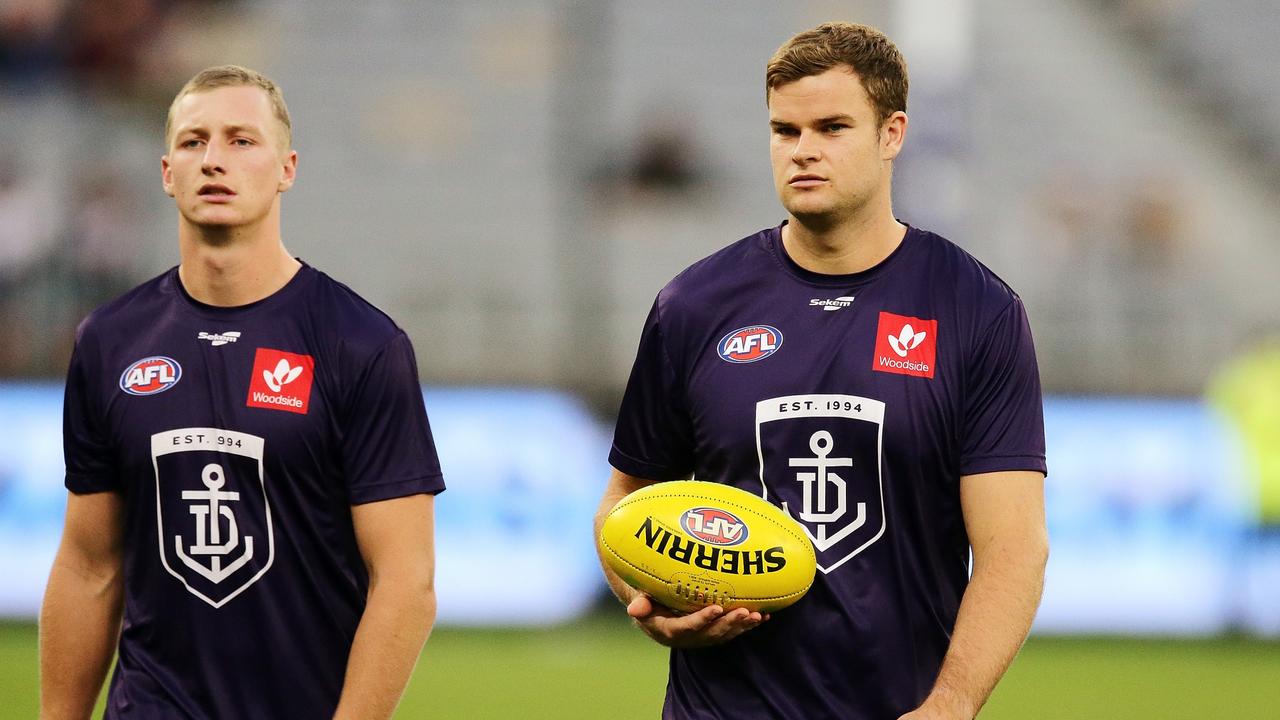 Sean Darcy (right) had knee surgery. Picture: Will Russell/AFL Photos via Getty Images