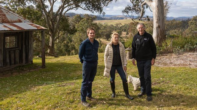 Chris Ainsworth, Charlotte Smith and Keith Kerridge on their heritage property at Bannaby, NSW. Picture: Sahlan Hayes