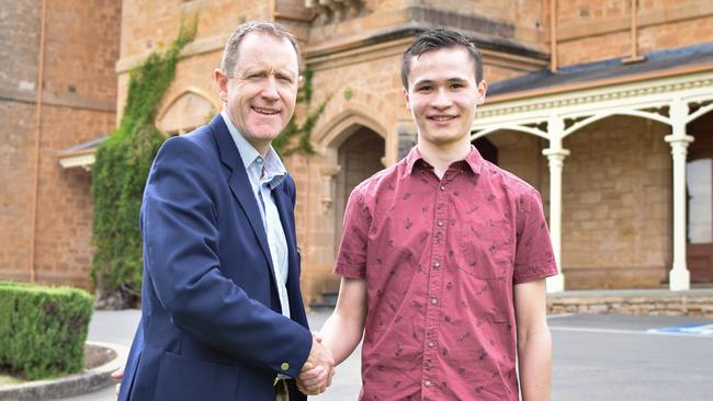 Scotch principal Dr John Newton with high-achiever Matthew Giddings.