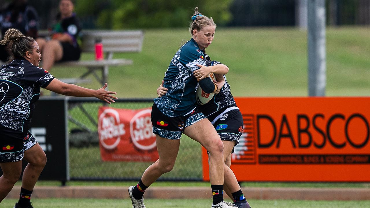 Jamie Clissold makes a break for the Territory All Stars in the 2023 Deadly Cup Carnival. Picture: Pema Tamang Pakhrin