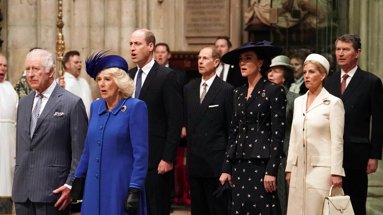 The royal family at the annual Commonwealth Day Service at Westminster Abbey. Picture: Hannah McKay – WPA Pool/ Getty Images.