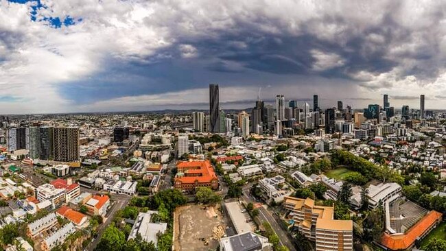 Storm clouds over Brisbane City on Wednesday afternoon. Picture: Mark Brizzypix Coleman
