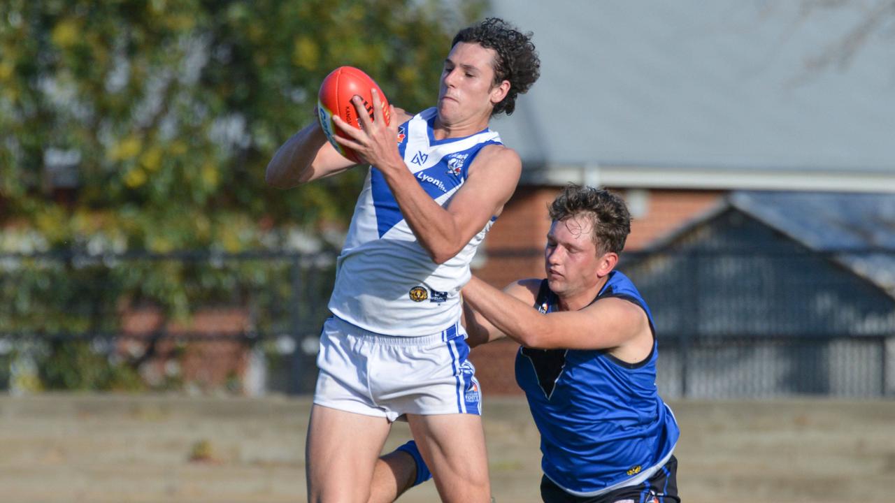 Tristan Binder in action for Athelstone in the Adelaide Footy League in 2019. Picture: Brenton Edwards