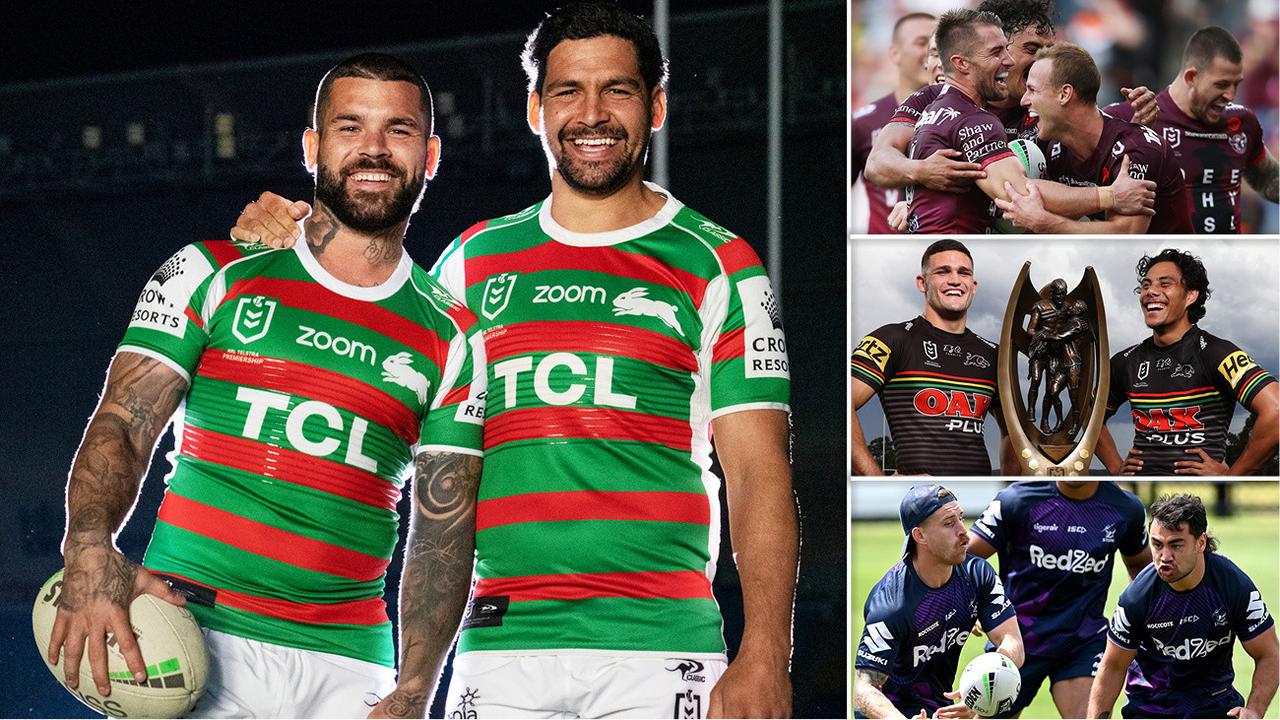 South Sydney's Adam Reynolds and Cody Walker and (inset from top) Manly's Kieran Foran and Daly Cherry-Evans, Penrith's Nathan Cleary and Jarome Luai, and Melbourne's Cameron Munster and Jahrome Hughes.