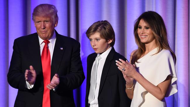 Donald Trump, pictured here in 2016, with his son Barron and wife Melania. Picture: AFP