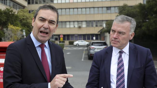 Liberal leader Steven Marshall and Opposition health spokesman Stephen Wade at the Queen Elizabeth Hospital. Picture: Matt Turner