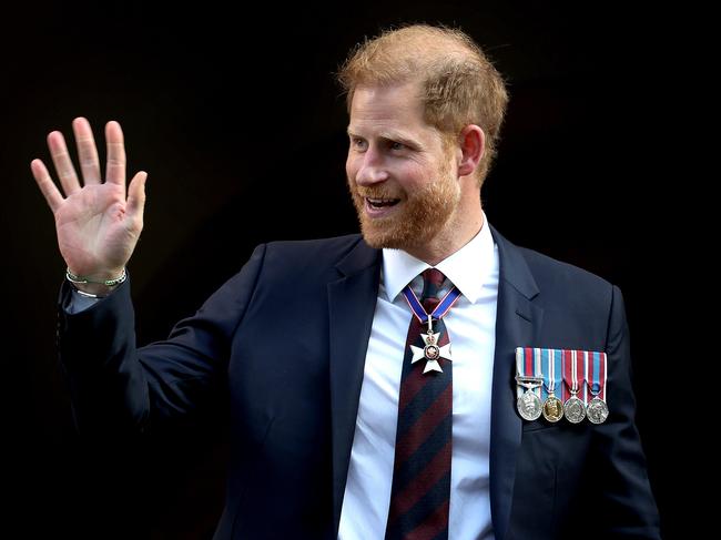 LONDON, ENGLAND - MAY 08: Prince Harry, The Duke of Sussex waves as he departs The Invictus Games Foundation 10th Anniversary Service at St Paul's Cathedral on May 08, 2024 in London, England. (Photo by Chris Jackson/Getty Images for Invictus Games Foundation)