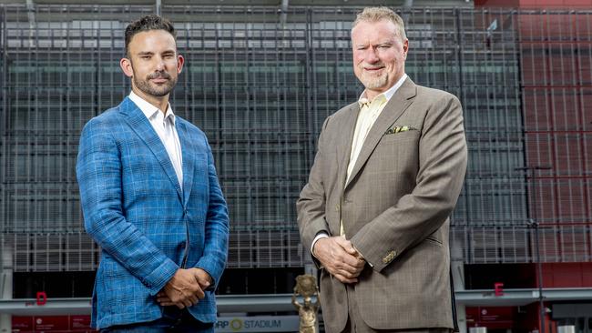 Nick Livermore (left) and Steve Johnson of the Brisbane Jets bid team. Picture: Richard Walker