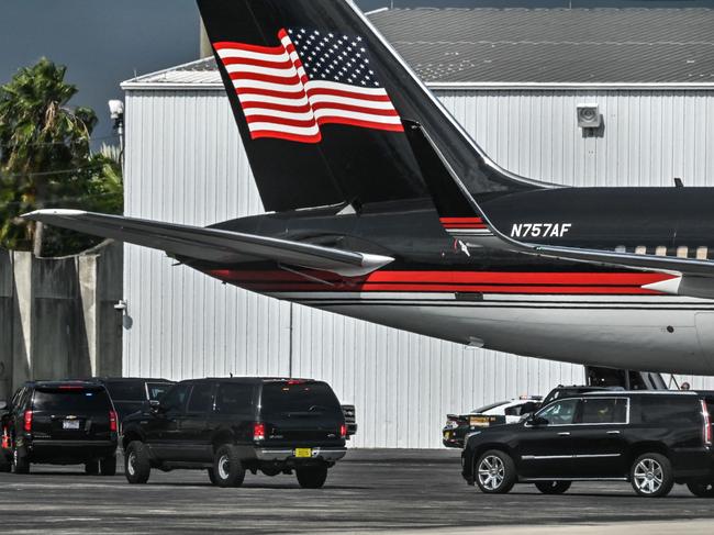 A motorcade of vehicles with Trump on board arrives at Miami International Airport after the former president’s court appearance. Picture: AFP