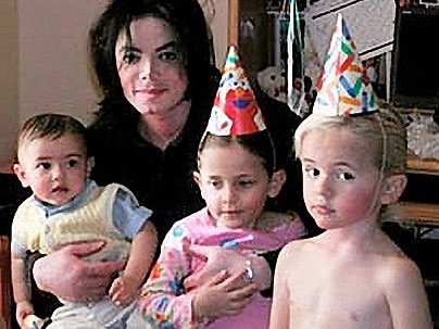 Michael Jackson with his children Blanket, Paris (2nd R) and Prince Michael I. Picture: Supplied