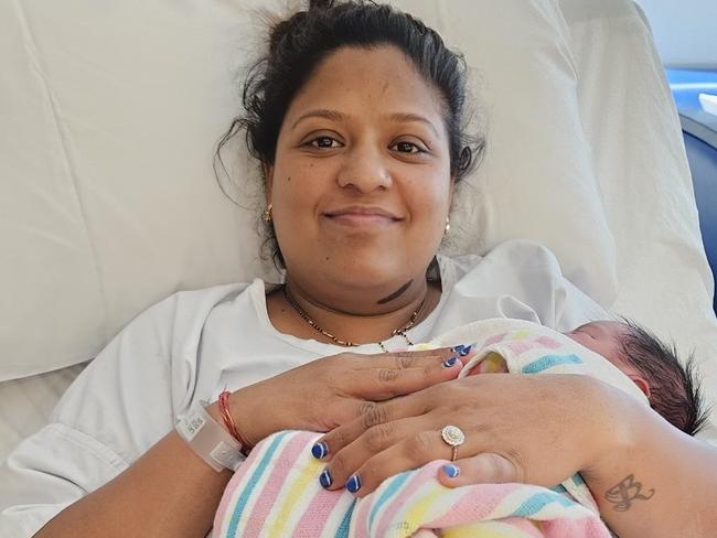 Roshni Lad with her newborn son at St Vincent’s Hospital.