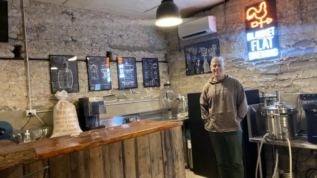 Retired army officer David Smith inside his microbrewery Blanket Flat Brewery at Hatherleigh, on SA’s Limestone coast. Picture: Supplied