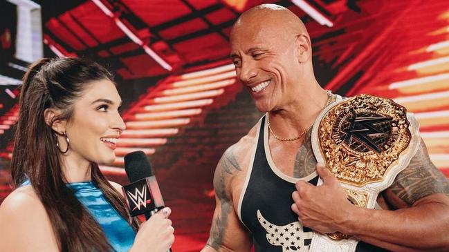 Dwayne 'The Rock' Johnson with Adelaide WWE megastar Rhea Ripley who is at the event in Perth. Picture: Instagram