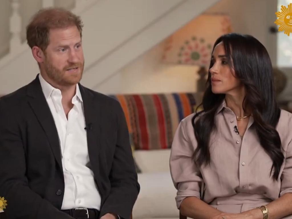 Harry and Meghan – pictured here in a new TV interview – are largely estranged from his family. Picture: CBS Sunday Morning