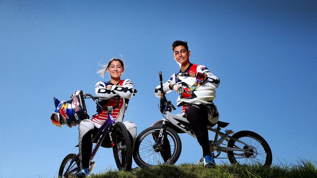 Sibling BMX riders Kai and Saya Sakakibara. Pics Adam Head